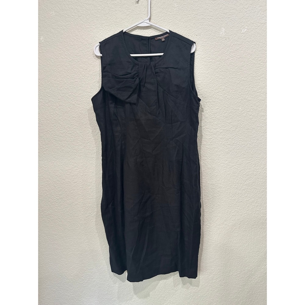 Adrienne Vittadini Womens Black 100% Linen Bow Neck Sheath Dress Size 14